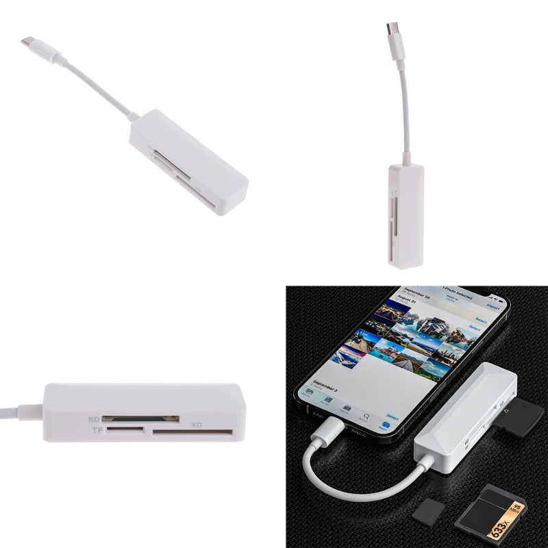 Lily 3 in 1 เครื่องอ่านการ์ดหน่วยความจํา USB C เครื่องอ่านการ์ดภายนอก XD TFSD เครื่องอ่านการ์ดหน่วยความจําความเร็วสําหรับแล็ปท็อปโทรศัพท์แท็บเล็ต