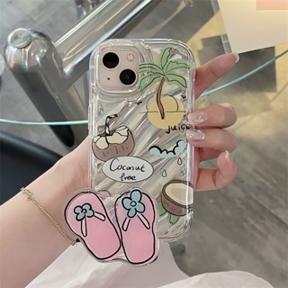 ใหม่ เคสโทรศัพท์มือถือ ซิลิโคน กันกระแทก ลายการ์ตูนต้นมะพร้าว ชายหาด พร้อมที่จับ สองชั้น สําหรับ Apple Iphone 13 14promax 11 12