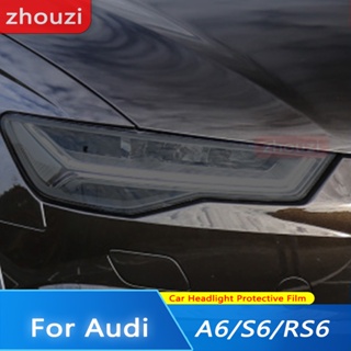 สติกเกอร์ฟิล์มไวนิล TPU ใส ป้องกันไฟหน้ารถยนต์ สีดําควัน สําหรับ Audi A6 C7 4G S6 RS6 2012-2018 2016 2 ชิ้น