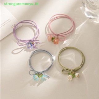 Strongaromonyu สร้อยข้อมือเชือกยืดหยุ่น จี้ดอกไม้ สีเขียว สีชมพู สําหรับผู้หญิง 2 ชิ้น