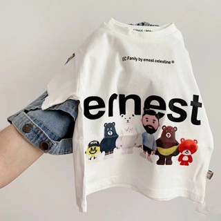 พร้อมส่ง เสื้อยืดแขนสั้น ผ้าฝ้ายแท้ พิมพ์ลายการ์ตูน แฟชั่นฤดูร้อน สําหรับเด็กผู้ชาย และเด็กผู้หญิง