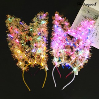 Mgc ที่คาดผมหูแมว กระต่าย ผ้าไหม สีทอง พร้อมไฟ LED ตกแต่งคริสต์มาส