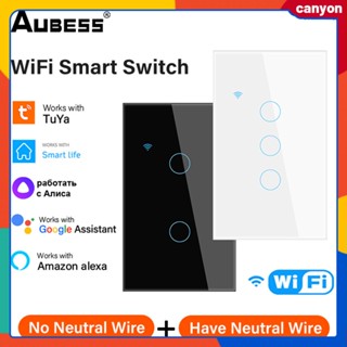 1/2/3/4 Gang Tuya Wifi Smart Switch กระจกเทมเปอร์แผงสัมผัส Wall Waterproof Light Switch Tuya Smart App Remote Control Support Voice Control canyon