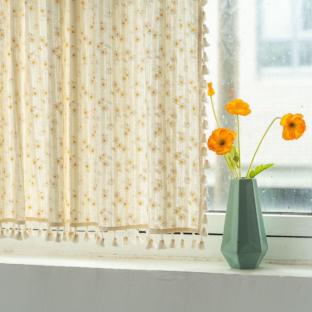 แนะนำ ผ้าม่าน ผ้าม่านสั้น ลายดอกเดซี่ สีเหลืองอ่อน สไตล์วินเทจ สําหรับห้องครัว หน้าต่างเล็ก บ้านฟาร์ม คาเฟ่ ราคาพิเศษ มีเก็บเงินปลายทาง