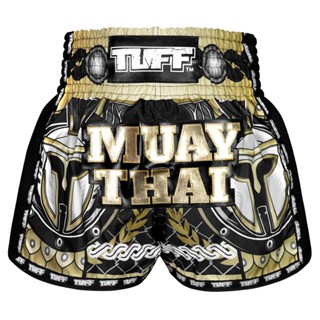 กางเกงซ้อม มวยกางเกงมวย กางเกงมวยไทย กางเกงกีฬา TUFF Muay Thai Boxing Shorts New Retro Style Golden Gladiator in Black