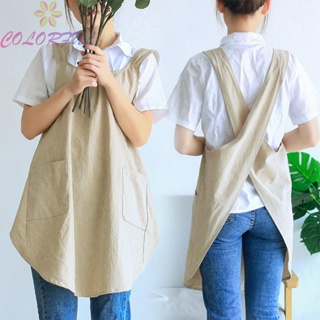 【COLORFUL】Women Apron Cross Back Linen Aprons Durable Soft 1Pcs For Home Or Studio