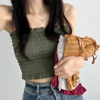 NZN เสื้อกล้าม จับจีบ ตัวสั้น สําหรับผู้หญิง
