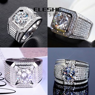 Eleshe Jewelry แหวนเงิน 925 ประดับเพชรโมอิส เรียบง่าย สําหรับผู้ชาย M078