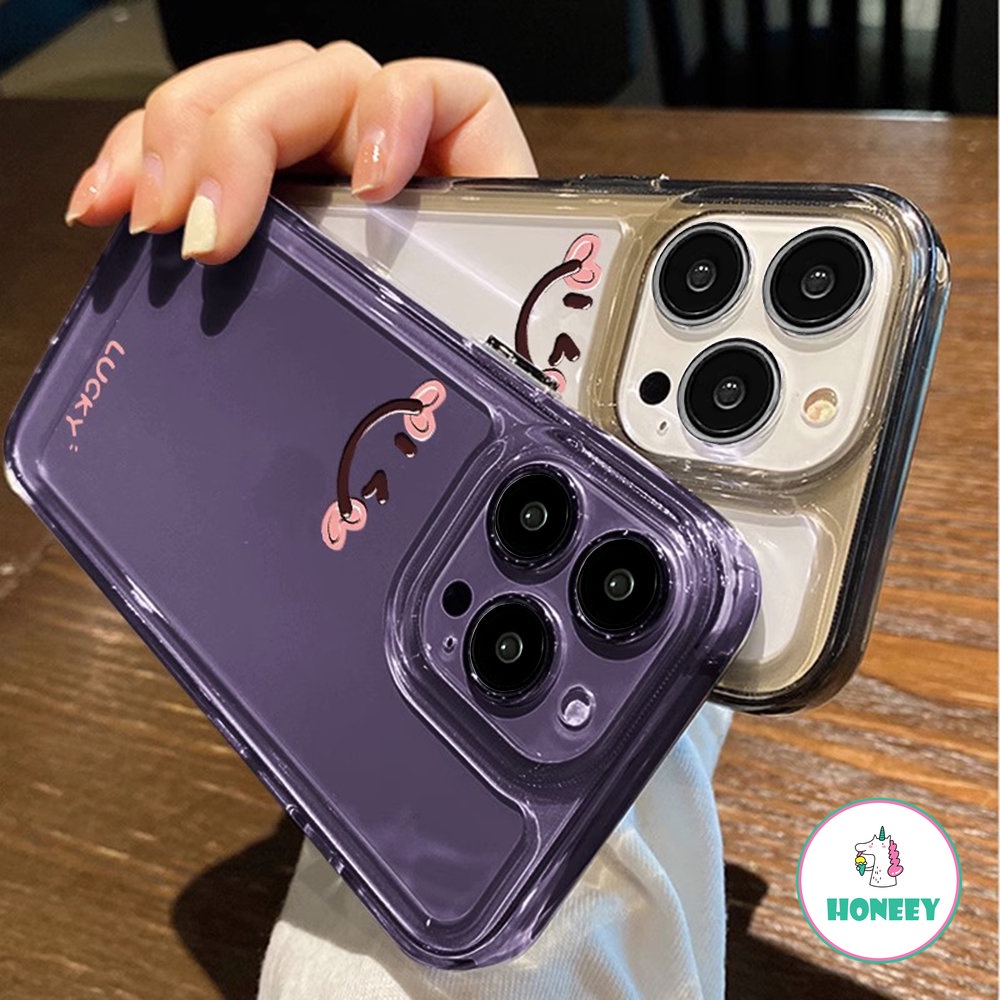 เคสโทรศัพท์มือถือ แบบใส ปิดด้านหลัง พิมพ์ลายตัวอักษร Lucky Smile น่ารัก สําหรับ iPhone 14 Pro Max 11 12 13 Pro Max XR XS 7 8 Plus
