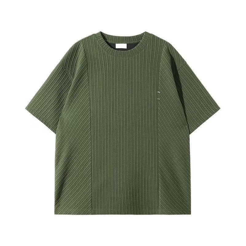 พรีเมี่ยมสีทึบเสื้อยืดครึ่งแขนผู้ชาย 2023 ฤดูร้อน ins เวอร์ชั่นเกาหลีรอบคอจีบครึ่งแขน Bottoming