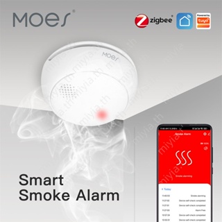 Tuya Zigbee รุ่น Smart Smoke Alarm Fire Detector Alarm App รีโมทคอนโทรลสำหรับ Alexa Google Home Security System Firefighter miyia