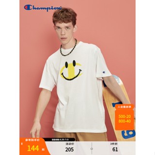 Champion Champion เสื้อยืดลําลอง ผ้าฝ้าย แขนสั้น คอกลม พิมพ์ลายหน้ายิ้ม สีเขียว แฟชั่นฤดูร้อน สําหรับผู้ชาย