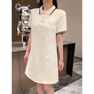 MCYT PR * A 2023 spring and summer new letter triangle polo shirt dress womens fashionable simple dress black and white two-color