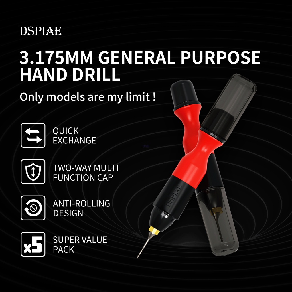 DSPIAE PT-HD 3.175mm General Purpose Hand Drill Gundam Model Making Tools Contains 5 Tungsten Steel Drill Bits