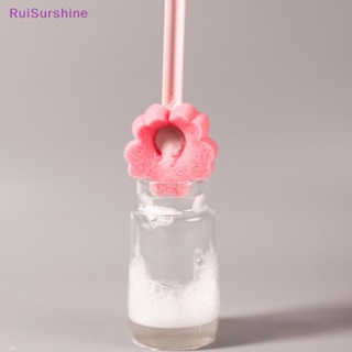 Ruisurshine แปรงฟองน้ํา ด้ามจับยาว ลายดอกไม้น่ารัก สีชมพู สําหรับทําความสะอาดแก้วไวน์ ขวดกาแฟ แก้วชา ถ้วย ห้องครัว