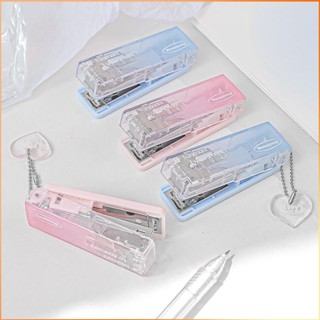 เครื่องเย็บกระดาษพับได้ขนาดเล็กน่ารักไล่ระดับสีโปร่งใสเครื่องเย็บกระดาษเข้าเล่มแบบพกพา 10 #needle พร้อมจี้ -FE