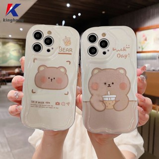 เคสโทรศัพท์มือถือ ขอบโค้ง ลายหมีชานมไข่มุก 3D แวววาว แฟชั่น สําหรับ VIVO Y20 Y21 2021 Y16 Y12S Y12 Y56 Y02A Y15S Y22 Y22S Y35 Y15C Y91C Y21A