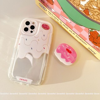 เคสโทรศัพท์มือถือ TPU นิ่ม ป้องกันเลนส์ ลายการ์ตูนเค้กหวาน พร้อมขาตั้ง สําหรับ iPhone 14 13 12 11 Pro Max SE2020 X XR Xs Max 7 8 Plus