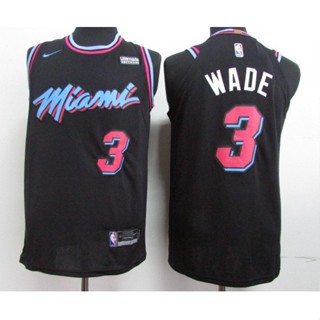 เสื้อกีฬาแขนสั้น ลายทีม NBA Miami Heat No. รองเท้ากีฬา รุ่น 3 Wade สีดํา 333306