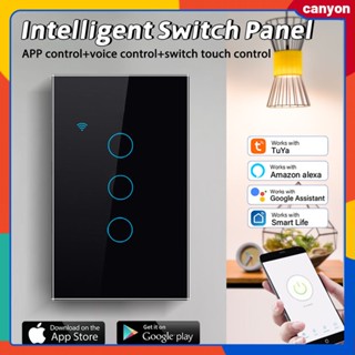 1/2/3/4 Gang Tuya Wifi Smart Switch สวิตช์สัมผัสผนังกันน้ำป้องกันการตก แผงกระจกเทมเปอร์ สมาร์ทโฟน App Control ลำโพงอัจฉริยะ Voice Control canyon