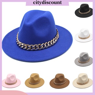 &lt;citydiscount&gt; หมวกคาวบอย แต่งสายโซ่โลหะ สีพื้น สไตล์ตะวันตก คาวบอย เครื่องประดับแฟชั่น สําหรับผู้หญิง