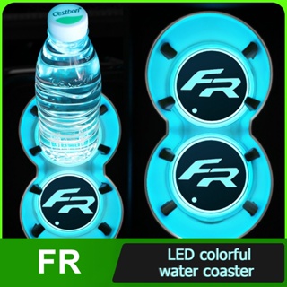 แผ่นรองแก้วน้ํา มีไฟ Led สีสันสดใส สําหรับรถยนต์ FR