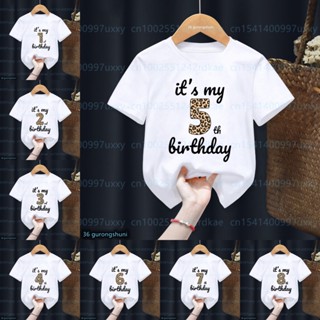 เสื้อยืดแขนสั้น พิมพ์ลายเสือดาว It my 1-10th birthday สไตล์ฮาราจูกุ สําหรับเด็กผู้ชาย และเด็กผู้หญิง