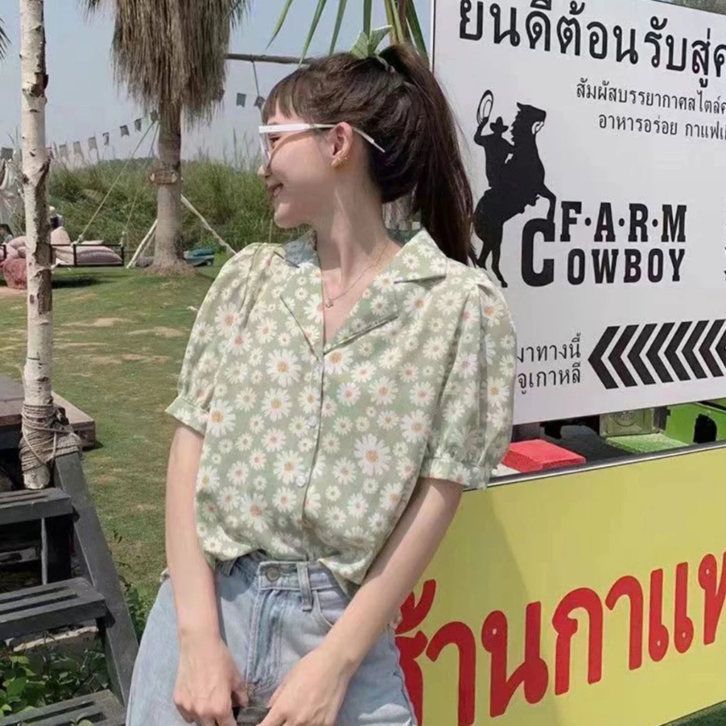 เสื้อยืดคอปกแขนสั้น ลายดอกไม้ สไตล์เกาหลี Minimal ผู้หญิง thumbnail 8