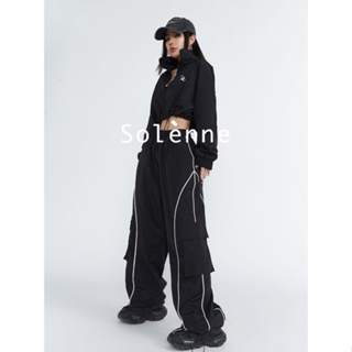 Solenne  กางเกงขายาว กางเกงยีสน์ผู้หญิง ทรงหลวม ๆ ตรง Retro Hip Hop Pants 2023 NEW Style สวย ทันสมัย Chic ins A20M062 36Z230909