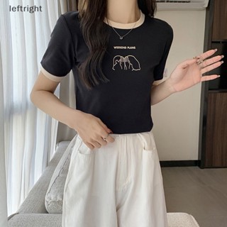 เสื้อยืดคอกลม แขนสั้น พิมพ์ลาย สีตัดกัน สไตล์เรโทร เหมาะกับฤดูร้อน สําหรับผู้หญิง