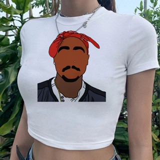 Tupac เสื้อยืดครอปท็อป ลายกราฟฟิค มังงะ สไตล์วินเทจ สําหรับผู้หญิง