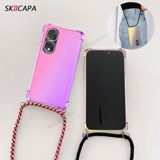 เคสโทรศัพท์มือถือ ซิลิโคนนิ่ม ไล่โทนสี พร้อมสายคล้องคอ และสายคล้องคอ สําหรับ Honor 90 Pro 90lite Honor X50i V40 Pro X5
