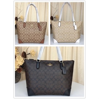 Zip Top Tote In Signature Canvas F29208 การออกแบบซิป กระเป๋าถือ COAC H กระเป๋าช้อปปิ้ง