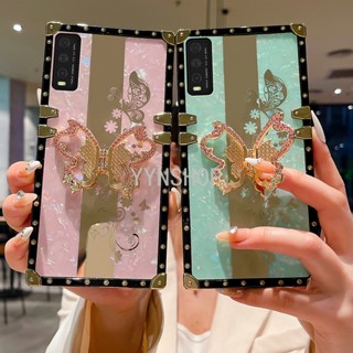 Yyn เคสโทรศัพท์มือถือแบบแข็ง กันกระแทก ลายผีเสื้อ พร้อมกระจก สําหรับ Vivo Y20 Y20i Y20s Y20a Y50 Y30 Y17 Y12 Y15 Y11