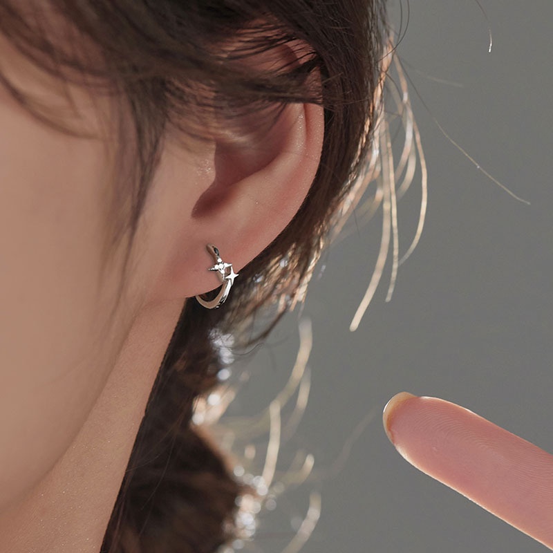 We Flower ต่างหูห่วง เงิน s925 ประดับเพทาย รูปดาว เรขาคณิต แวววาว เครื่องประดับ สําหรับผู้หญิง ผู้ชาย - รูปที่ 2