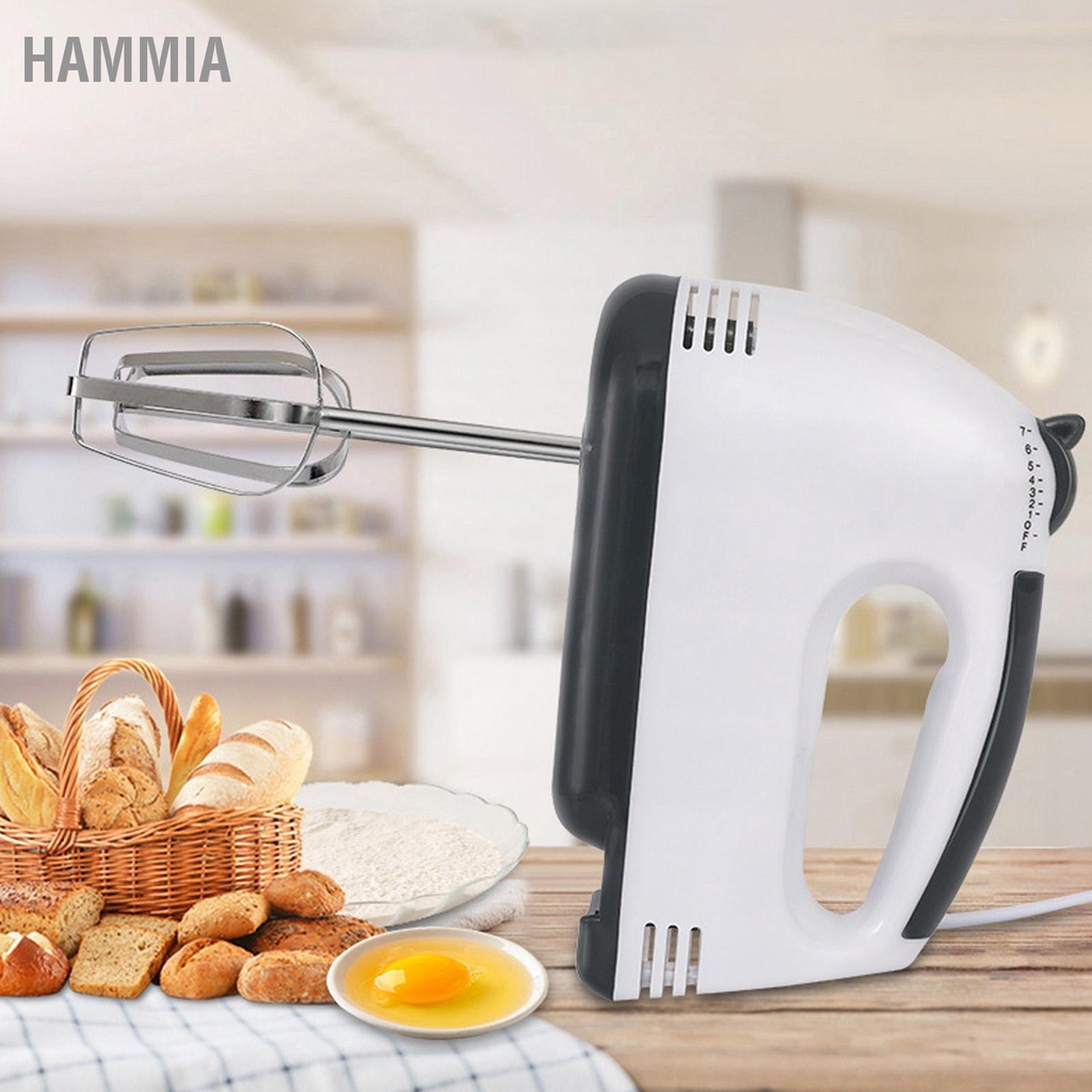 HAMMIA เครื่องผสมอาหารมือไฟฟ้า 260W 7 Speed ​​Handle Mixer เครื่องตีไข่ในครัวเรือนสำหรับเค้กแป้งอบสีขาว