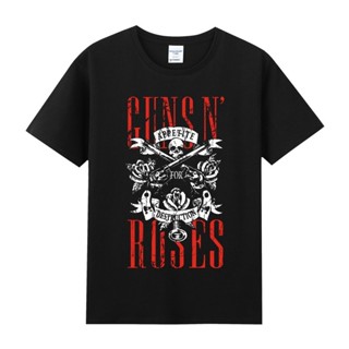 [S-5XL]เสื้อยืดแขนสั้นลําลอง พิมพ์ลาย Gun Flower Gun Rose Band Rock Series พลัสไซซ์ แฟชั่นสําหรับผู้ชาย เหมาะกับการเล่นฟ