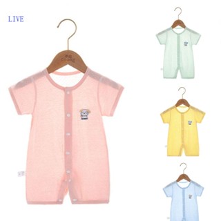 Live ชุดจั๊มสูท แขนสั้น สีพื้น ติดกระดุม ฤดูร้อน สําหรับเด็กทารกแรกเกิด