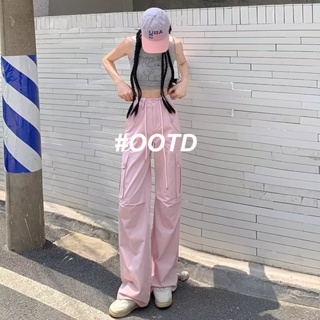 OOTD SHOP กางเกงขายาว คาร์โก้ กางเกง ผู้หญิงแฟชั่นเกาหลี A93L4GS