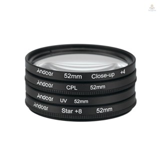 Andoer ชุดฟิลเตอร์กรองแสง UV+CPL+Close-Up+4+Star 8-Point 52 มม. พร้อมกระเป๋า สําหรับกล้อง DSLR Pentax