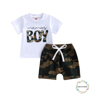 Babyclothes- ชุดเสื้อยืด แขนสั้น พิมพ์ลายตัวอักษร และกางเกงขาสั้น ลายพราง แฟชั่นฤดูร้อน สําหรับเด็กผู้ชาย