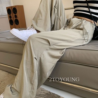 2TOYOUNG  กางเกงขายาว คาร์โก้ กางเกง เชือกอเมริกันคลาสิค Cargo pants 2023 NEW 072049 Trendy สไตล์เกาหลี High quality Comfortable A20M06X 36Z230909