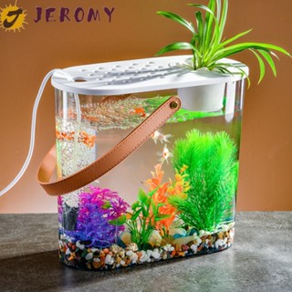 Jeromy ชามพลาสติกไฮโดรโปนิก ทรงวงรี กันแตก ถอดออกได้ พร้อมฝาปิด สําหรับตกแต่งตู้ปลา