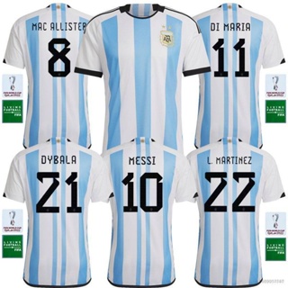 เสื้อกีฬาแขนสั้น ลายทีมชาติฟุตบอล Messi Di Maria Martinez Dybala HQ7 22-23 World Cup Argentina ชุดเหย้า QH7