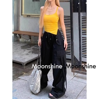 Moon  กางเกงขายาว คาร์โก้ กางเกง เชือกอเมริกันคลาสิค Cargo pants 2023 NEW 073122 สบาย ทันสมัย ทันสมัย Korean Style A90M05S 36Z230909