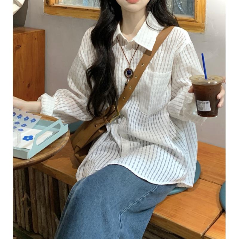 KOKO W256 *พร้อมส่ง*เสื้อแฟชั่นผู้หญิง แขนยาว คอวี สไตล์เกาหลี การออกแบบผ้ากลวง โอเวอร์ไซส์ ทรงหลวม ใส่สบาย