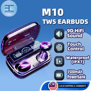 Cod ใหม่ ส่ง 24 ชั่วโมง M10 TWS หูฟังบลูทูธไร้สาย 5.1 9D HiFi หน้าจอ LED พร้อมไมโครโฟน สําหรับเล่นเกม 2023