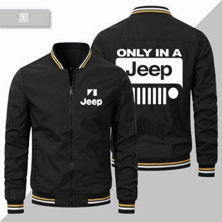 เสื้อแจ็กเก็ตลําลอง ลายโลโก้ Jeep พลัสไซซ์ สําหรับผู้ชาย เหมาะกับการเล่นกีฬา ขี่รถจักรยานยนต์