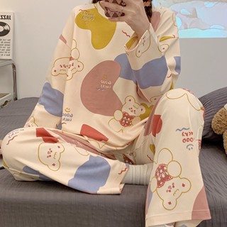 65 ผ้าฝ้าย ชุดนอนเกาหลี ผู้หญิง แขนยาว ชุดนอนการ์ตูน ผู้หญิง Baju Tidur Wanita