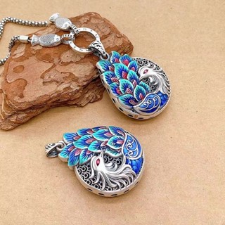 Cloisonne สร้อยคอโซ่เงินสเตอร์ลิง จี้นกฟินิกซ์ สไตล์เรโทร สําหรับผู้หญิง 2 ชิ้น